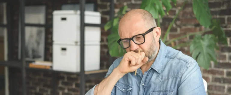 Mature adult man working from office