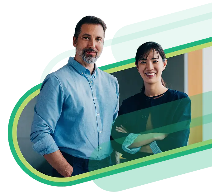 Man and woman smiling confidently